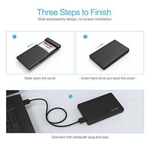 Orico 2.5"(6.3cm) USB 3.0 HDD Enclosure Case Cover for SATA SSD HDD | SATA SSD HDD Enclosure High Speed USB 3.0 | Tool Free Installation | Black - Image 4