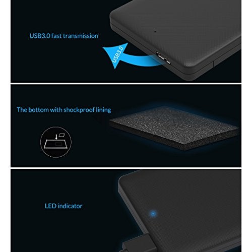 Orico 2.5"(6.3cm) USB 3.0 HDD Enclosure Case Cover for SATA SSD HDD | SATA SSD HDD Enclosure High Speed USB 3.0 | Tool Free Installation | Black - Image 5