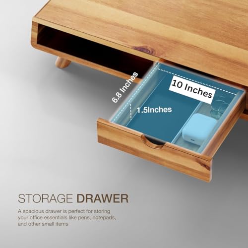 carpentray Solid Sheesham Wood Monitor Stand with Drawer - Multi-Purpose Desktop Storage Stand for Computer (100cm) - Image 3