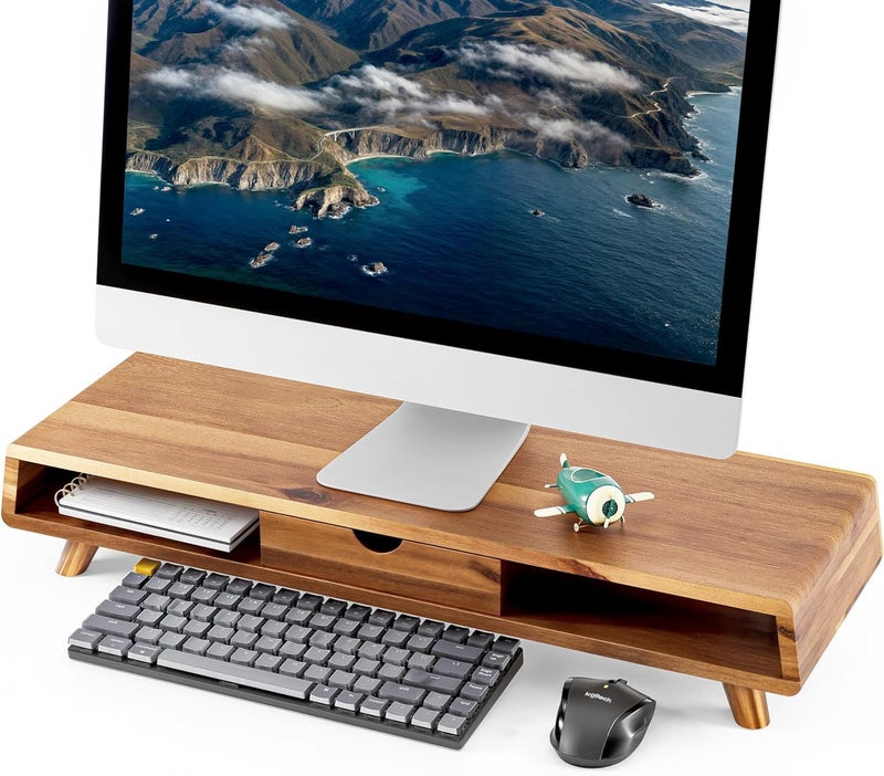 carpentray Solid Sheesham Wood Monitor Stand with Drawer - Multi-Purpose Desktop Storage Stand for Computer (100cm) - Image 1