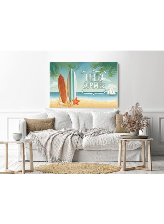 هوم جاليري لوحة فنية جدارية من القماش، صورة تجريدية مؤطرة لخلفية صيفية مع ألواح ركوب الأمواج، 120 عرض × 80 ارتفاع × 2 عمق - Image 2