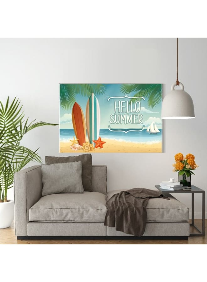 هوم جاليري لوحة فنية جدارية من القماش، صورة تجريدية مؤطرة لخلفية صيفية مع ألواح ركوب الأمواج، 120 عرض × 80 ارتفاع × 2 عمق - Image 4