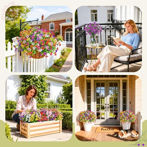 Der Rose 24 Bundles Artificial Flowers for Outdoor UV Resistant Faux Plants for Wedding Home Garden Patio Porch Spring Decor 8 Colors - Image 3