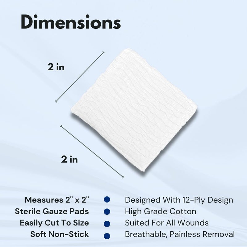 Dealmed Sterile Gauze Pads – 100 Count, 2’’ x 2’’ Disposable and Individually Wrapped Gauze Pads, Wound Care Product for First Aid Kit and Medical Facilities - Image 3