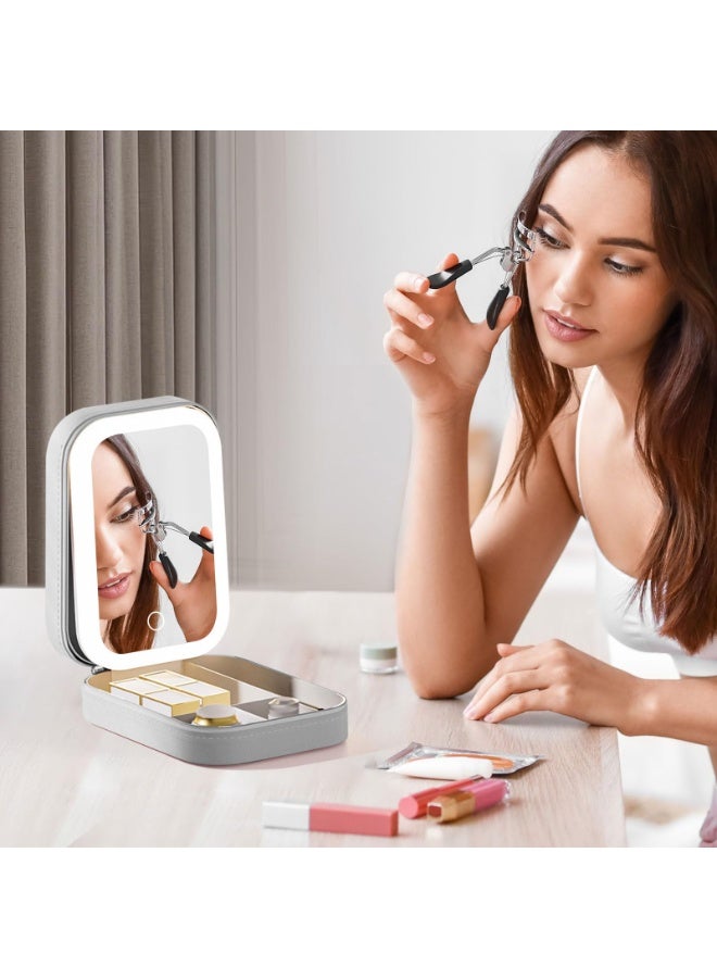 Bukela 3-Color LED Travel Jewelry Case and Makeup Bag with Mirror, Dust-Proof Jewelry Box, 10 Sealed Jewelry Bags - Compact Cosmetic Mirror Case for Women Girls Travel Essentials (White) - Image 2