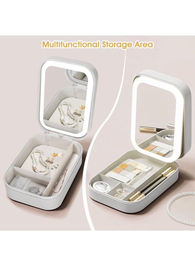 Bukela 3-Color LED Travel Jewelry Case and Makeup Bag with Mirror, Dust-Proof Jewelry Box, 10 Sealed Jewelry Bags - Compact Cosmetic Mirror Case for Women Girls Travel Essentials (White) - Image 3