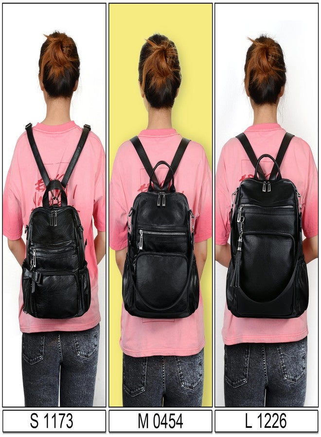 UTO Women Backpack Purse Leather Vegan Ladies Fashion Designer Rucksack Convertible Travel Shoulder Bag with Tassel Black - Image 3