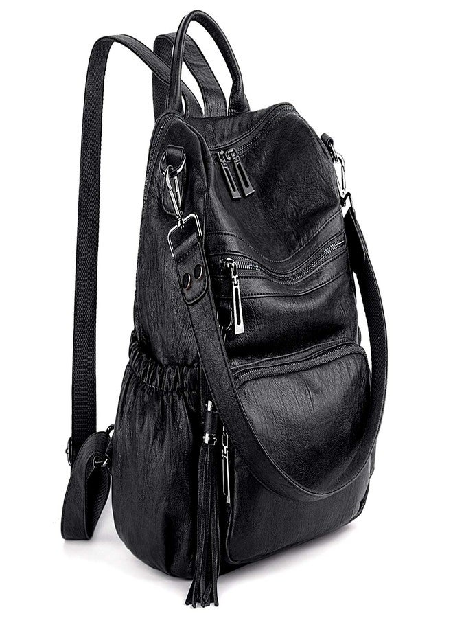 UTO Women Backpack Purse Leather Vegan Ladies Fashion Designer Rucksack Convertible Travel Shoulder Bag with Tassel Black - Image 1