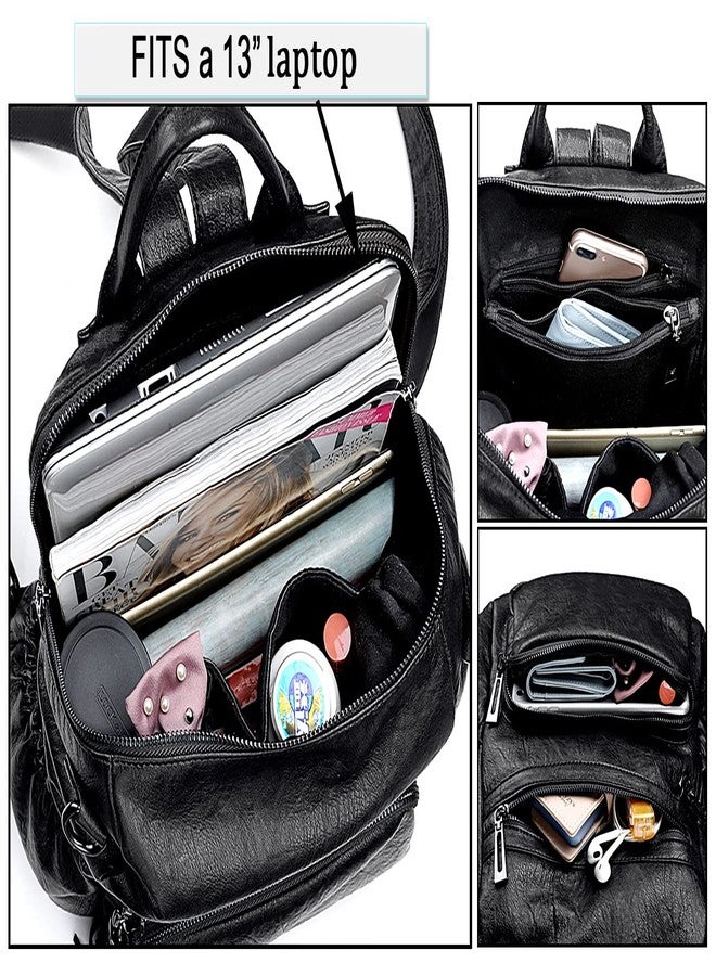 UTO Women Backpack Purse Leather Vegan Ladies Fashion Designer Rucksack Convertible Travel Shoulder Bag with Tassel Black - Image 4