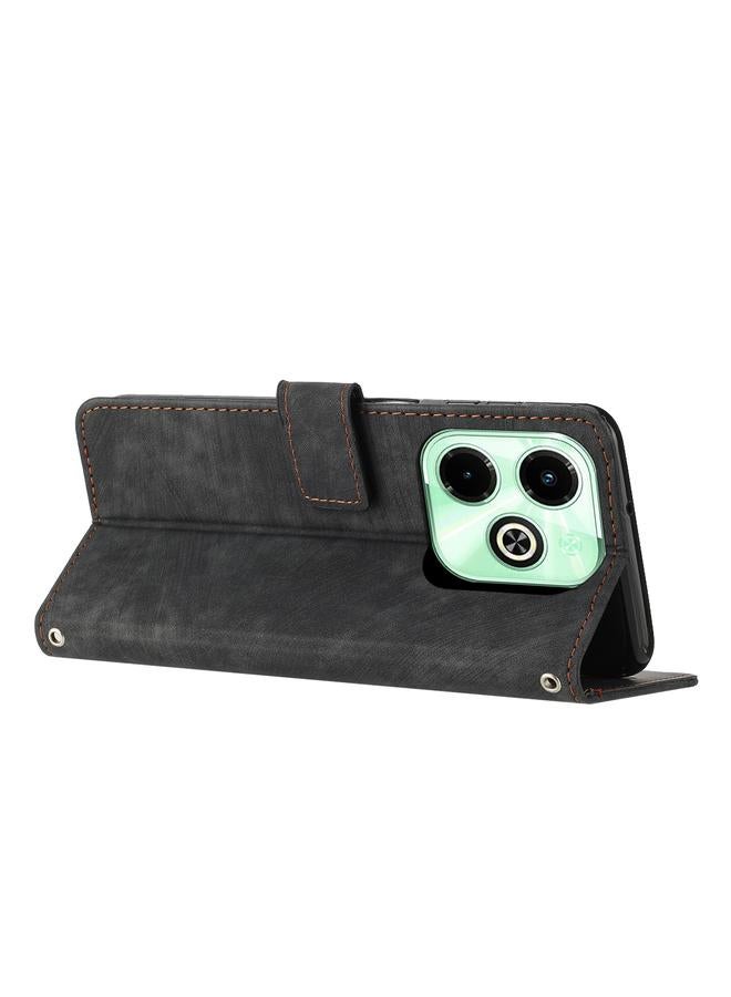 S-TOP Case For Infinix Hot 40i Skin Feel Stripe Pattern Leather Phone Case with Lanyard - Image 4