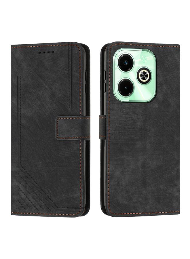 S-TOP Case For Infinix Hot 40i Skin Feel Stripe Pattern Leather Phone Case with Lanyard - Image 1