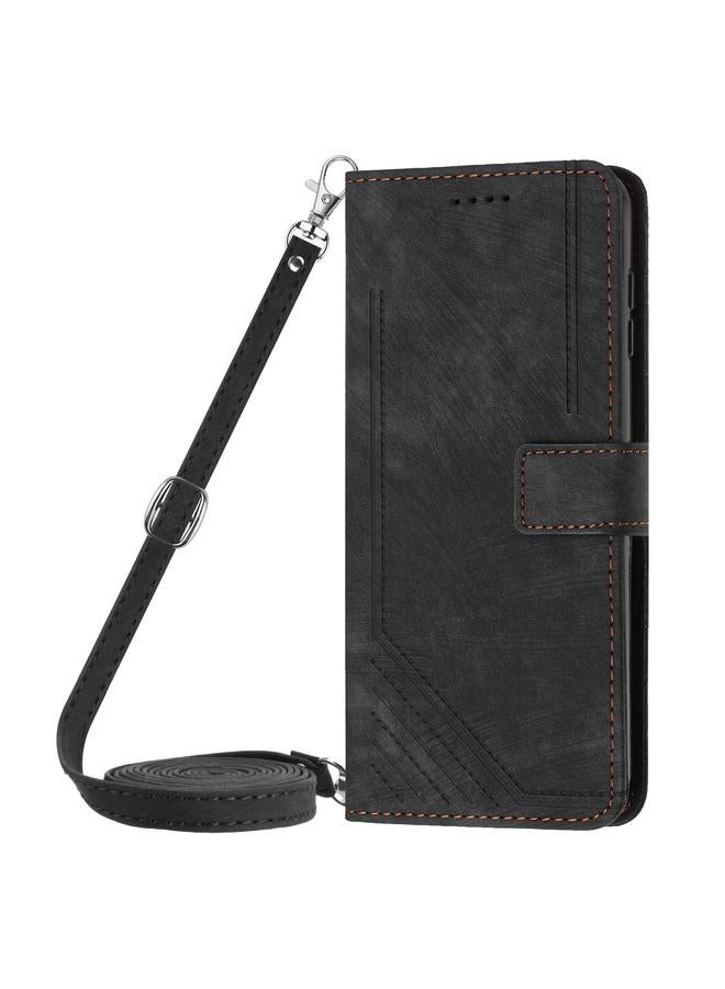 S-TOP Case For Infinix Hot 40i Skin Feel Stripe Pattern Leather Phone Case with Lanyard - Image 2