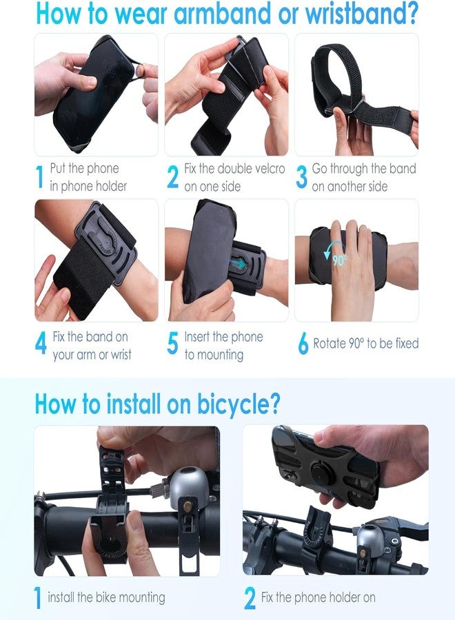 Cikyner Running Armband, 3 in 1 Running Phone Holder Sports Armband Bicycle Phone Holder 360° Rotatable & Detachable Running Phone Armband for 4.5-7'' iPhone for Gym Running Hiking - Image 5