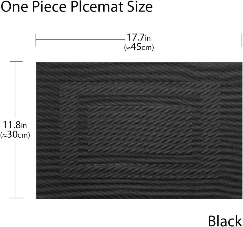 pigchcy Placemats,Washable Woven Vinyl Placemats for Dining Table,Easy to Clean Plastic Placemats Set of 6(18"X12", Pure Black) - Image 2
