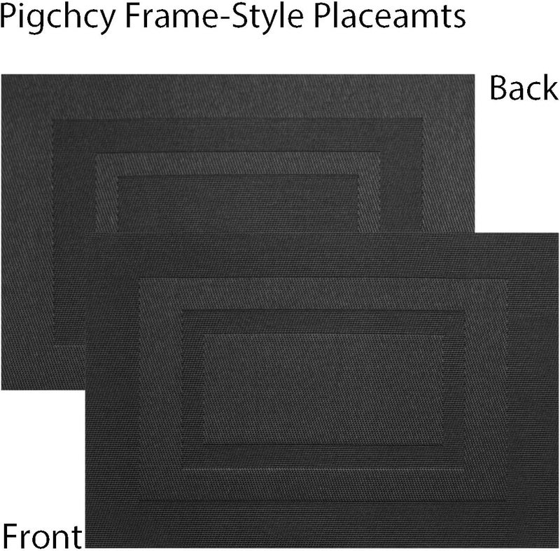 pigchcy Placemats,Washable Woven Vinyl Placemats for Dining Table,Easy to Clean Plastic Placemats Set of 6(18"X12", Pure Black) - Image 3