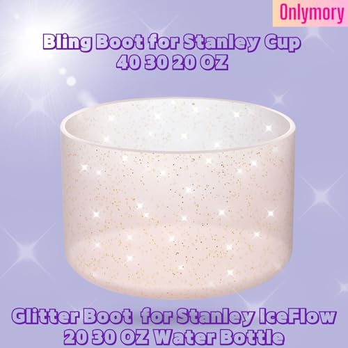 Onlymory Silicone Boot for 30 40 OZ Stanley Cup Accessories, Glitter Boots for Stanley 20OZ 30OZ Tumbler Ice-Flow 16OZ Bottle, Anti-Slip Bling Protector Bottom Cover Sleeve, Clear Rose Quartz Gold - Image 5
