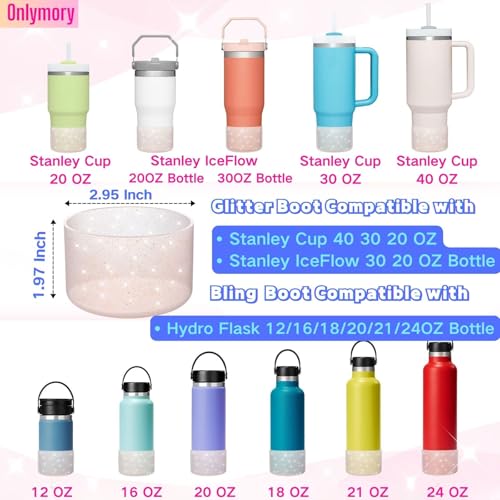 Onlymory Silicone Boot for 30 40 OZ Stanley Cup Accessories, Glitter Boots for Stanley 20OZ 30OZ Tumbler Ice-Flow 16OZ Bottle, Anti-Slip Bling Protector Bottom Cover Sleeve, Clear Rose Quartz Gold - Image 2