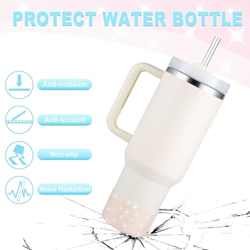 Onlymory Silicone Boot for 30 40 OZ Stanley Cup Accessories, Glitter Boots for Stanley 20OZ 30OZ Tumbler Ice-Flow 16OZ Bottle, Anti-Slip Bling Protector Bottom Cover Sleeve, Clear Rose Quartz Gold - Image 3