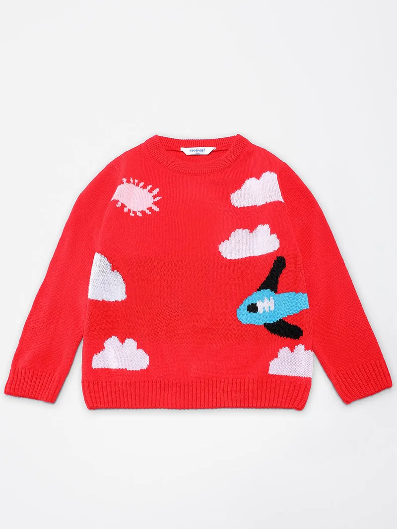 Nautinati Nautinati Boys Cute Print Round Neck Full Sleeves Jacquard Knit Sweater