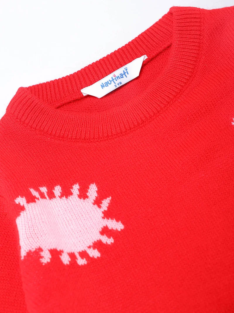 Nautinati Nautinati Boys Cute Print Round Neck Full Sleeves Jacquard Knit Sweater