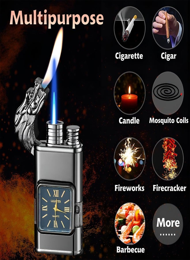 XQBBIDM Torch Lighter, Magic Dual Flame Dragon Lighter with Portable Size, Windproof Lighter with Visible Fuel Tank, Adjustable Flame Refillable Butane Lighter for Men Friends Gifts (Without Butane)- Gold-d - Image 2