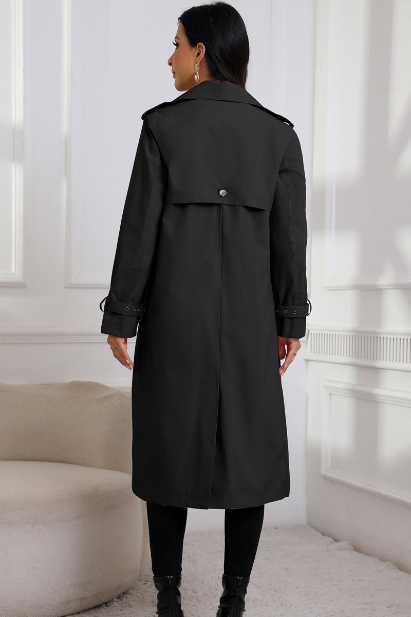 RISISSIDA Women Trench Coat,Classic Double-Breasted Belted Waterproof Overcoat with Adjustable Buckle Sleeves,Spring Fall Long Casual and Professional Business Outerwear Trenchcoat 2331 Black S - Image 3