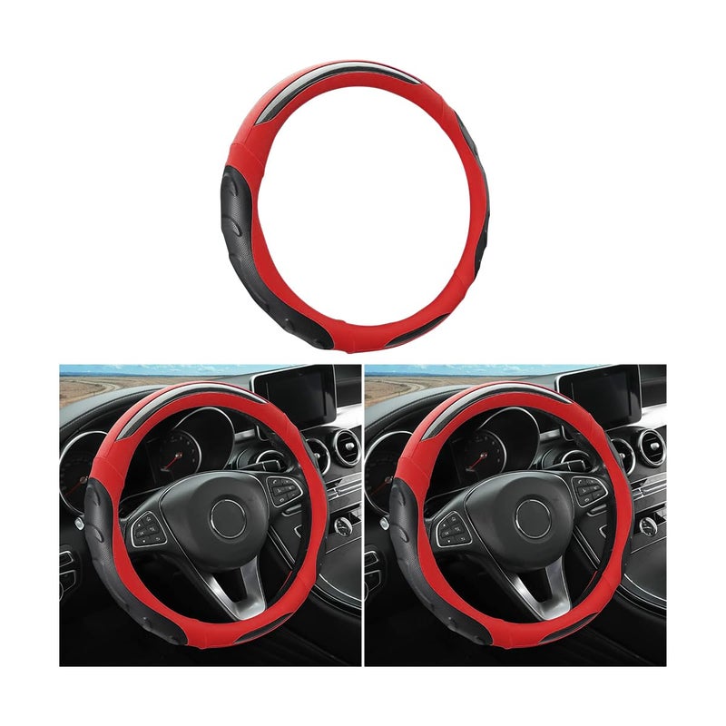 Leather Steering Wheel Cover Auto Car Stretch Steering Wheel Protector Universal 15 Inch AntiSlip Breathable Odorless Steering Wheel Cover for Men Women BlackRed