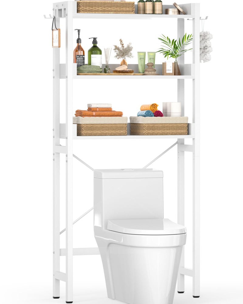 Ecoprsio Ecoprsio OverTheToilet Storage Rack 3Tier Bathroom Organizer Shelf Over Toilet Freestanding Space Saver Toilet Stands with 4 Hooks White 