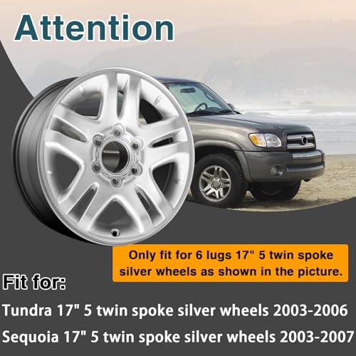 KPALAG 4 PCS Wheel Center Hub Caps Compatible with 6 Lugs Tundra 17" 5 Twin Spoke Silver Wheels 2003-2006, Sequoia 17" 5 Twin Spoke Silver Wheels 2003-2007 Replace#: 42603-AF030 - Image 2