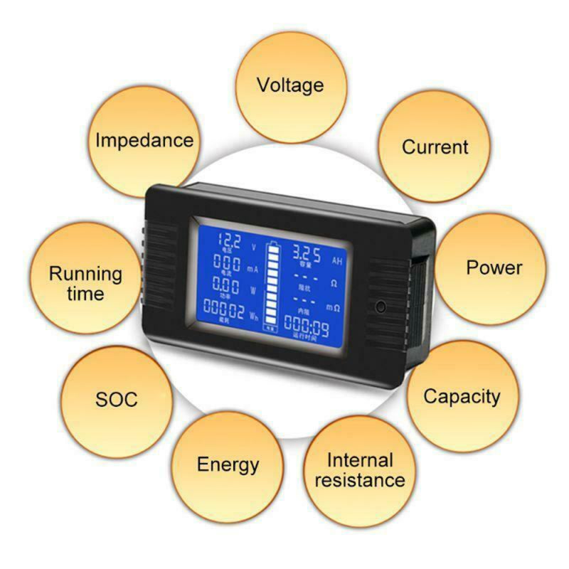 مُفحص البطاريات مع طرف دفعة LCD عارض عرض 360 درجة مع ضوء خلفي - مُفحص المقاومة الداخلية 9 في 1 - 9 بيانات في شاشة واحدة لأنظمة الطاقة الشمسية، خطوط التجميع الصناعية، المركبات، المركبات الترفيهية المتنقلة - Image 2