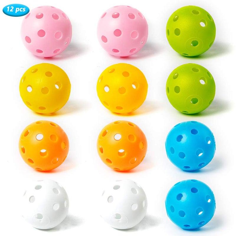 THIODOON Practice Golf Training Balls Limited Flight 40mm Hollow Plastic Colored Airflow Golf Balls for Swing Practice Driving Range Home Use Indoor 12 Pack (Mixed Color,12 pcs) - Image 2