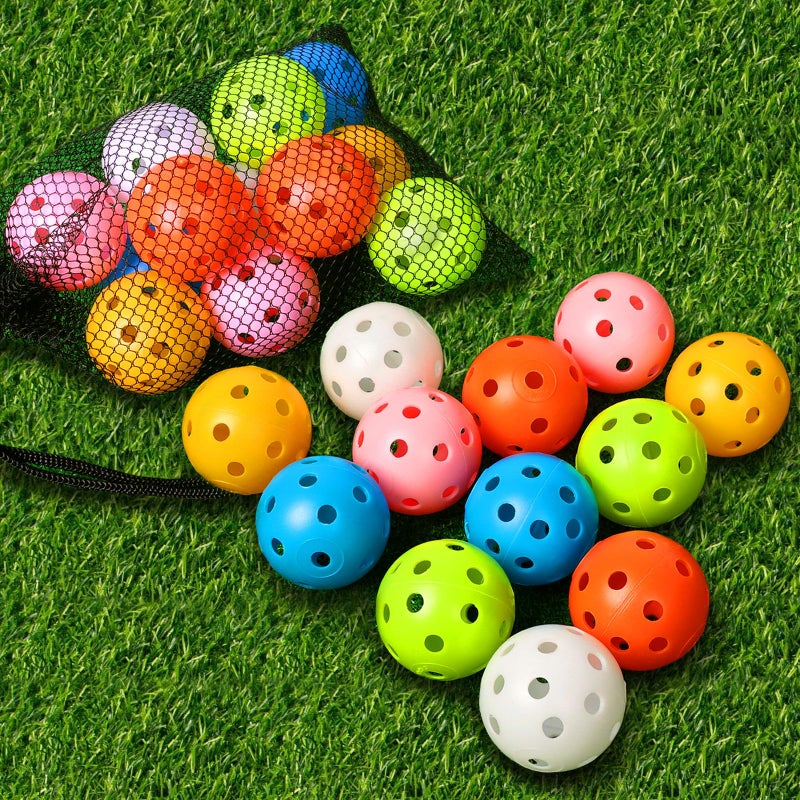 THIODOON Practice Golf Training Balls Limited Flight 40mm Hollow Plastic Colored Airflow Golf Balls for Swing Practice Driving Range Home Use Indoor 12 Pack (Mixed Color,12 pcs) - Image 1
