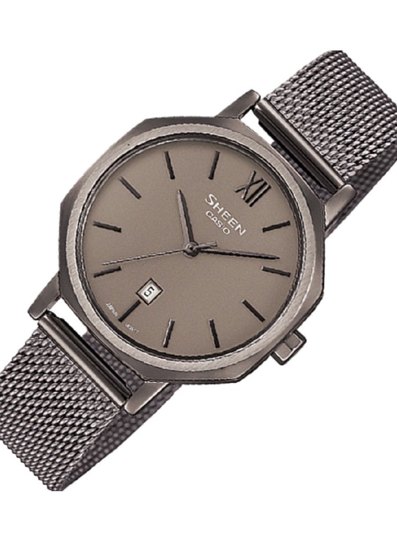 كاسيو ساعة كاسيو للنساء، انالوج، تصميم معدني مثمن، مينا رمادي، سوار شبكي من الستانلس ستيل SHE-4554GYM-8AUDF. - Image 2