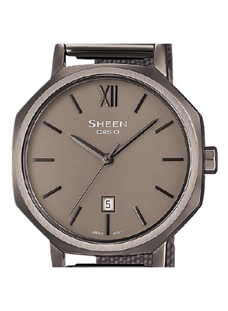 كاسيو ساعة كاسيو للنساء، انالوج، تصميم معدني مثمن، مينا رمادي، سوار شبكي من الستانلس ستيل SHE-4554GYM-8AUDF. - Image 4