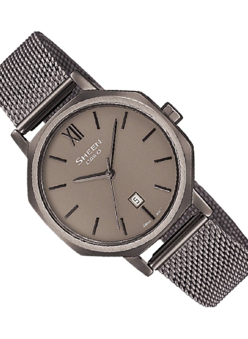 كاسيو ساعة كاسيو للنساء، انالوج، تصميم معدني مثمن، مينا رمادي، سوار شبكي من الستانلس ستيل SHE-4554GYM-8AUDF. - Image 3