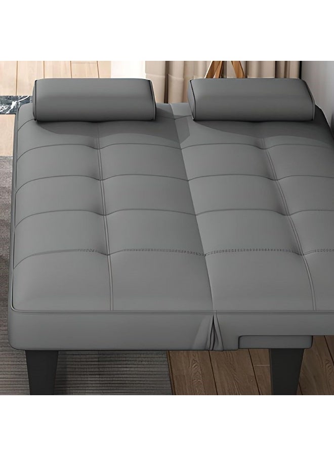 Zayn comforts Elegant Two-Seater Leather Sofa Bed with a Stylish Tufted Backrest and Convertible Folding Design (Light Grey) - Image 4