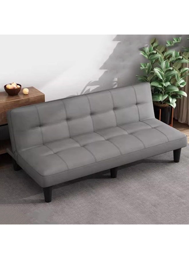Zayn comforts Elegant Two-Seater Leather Sofa Bed with a Stylish Tufted Backrest and Convertible Folding Design (Light Grey) - Image 3