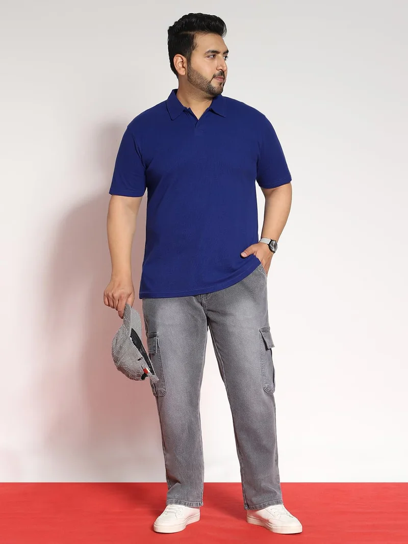 Urbano Fashion  Urbano Plus Men's Blue Textured Regular Fit Half Sleeve Cotton Polo T-Shirt  | Best Price UAE