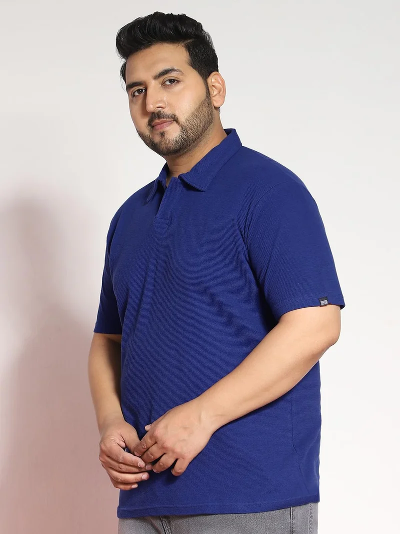 Urbano Fashion  Urbano Plus Men's Blue Textured Regular Fit Half Sleeve Cotton Polo T-Shirt  | Best Price UAE