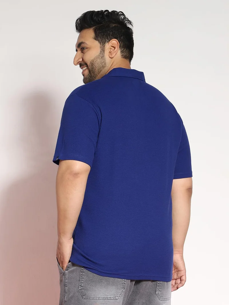 Urbano Fashion  Urbano Plus Men's Blue Textured Regular Fit Half Sleeve Cotton Polo T-Shirt  | Best Price UAE