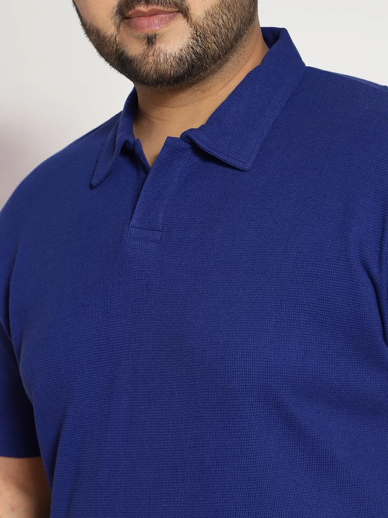 Urbano Fashion  Urbano Plus Men's Blue Textured Regular Fit Half Sleeve Cotton Polo T-Shirt  | Best Price UAE