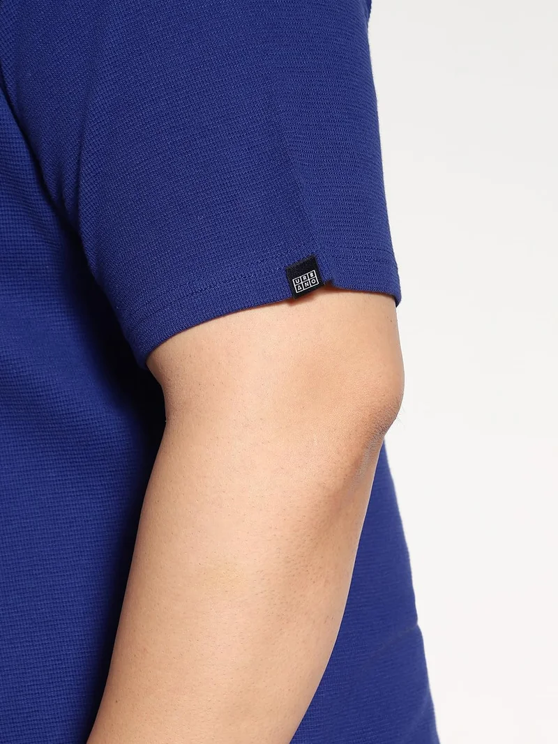 Urbano Fashion  Urbano Plus Men's Blue Textured Regular Fit Half Sleeve Cotton Polo T-Shirt  | Best Price UAE