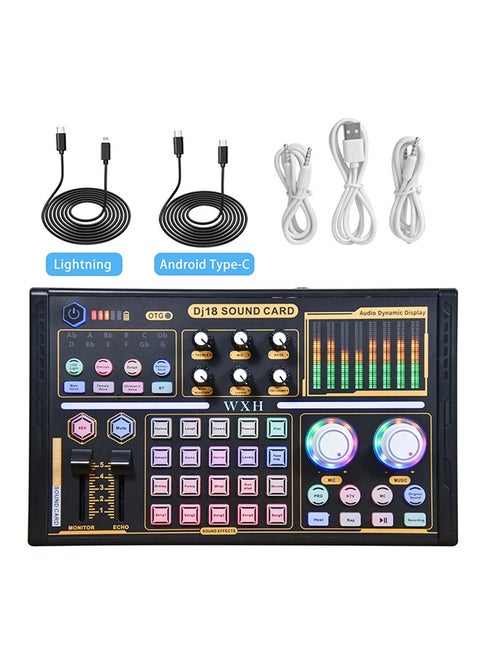 DJ18 بطاقة الصوت الحية معدات البودكاست ميكروفون مغير الصوت جهاز مزج الصوت للبث والألعاب والتسجيل والغناء وTiktok ويوتيوب والكمبيوتر الشخصي والهاتف