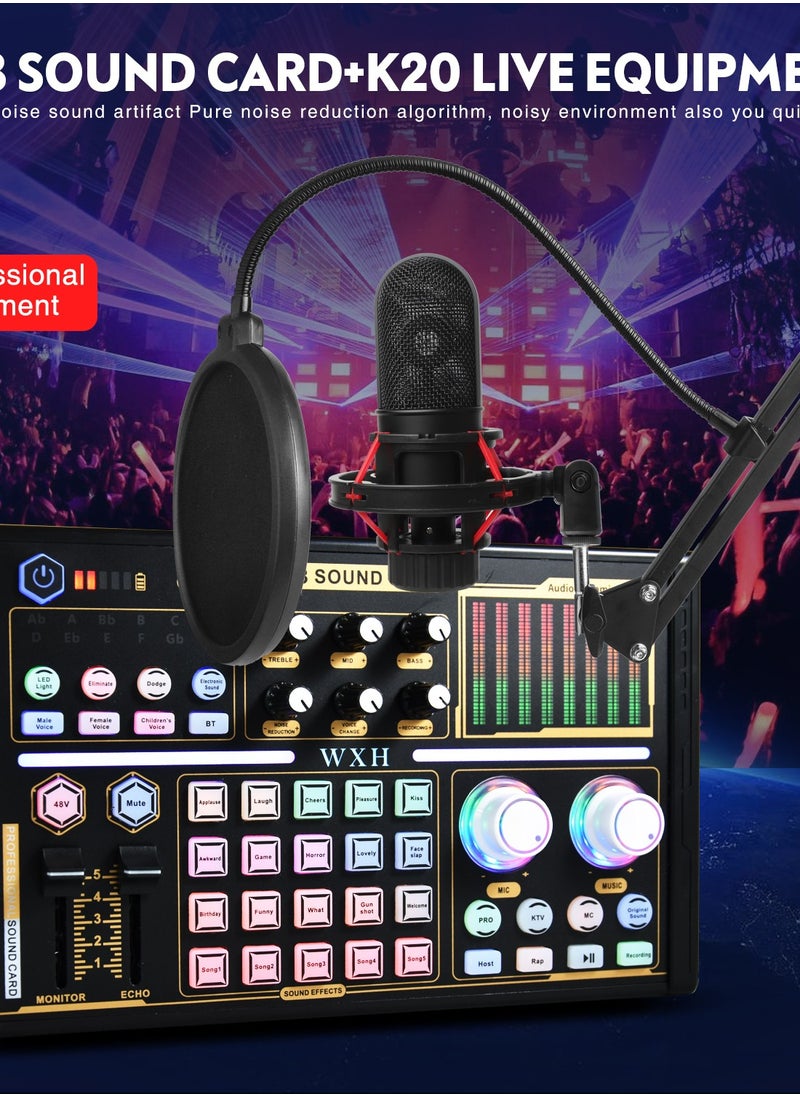 DJ18 بطاقة الصوت الحية معدات البودكاست ميكروفون مغير الصوت جهاز مزج الصوت للبث والألعاب والتسجيل والغناء وTiktok ويوتيوب والكمبيوتر الشخصي والهاتف