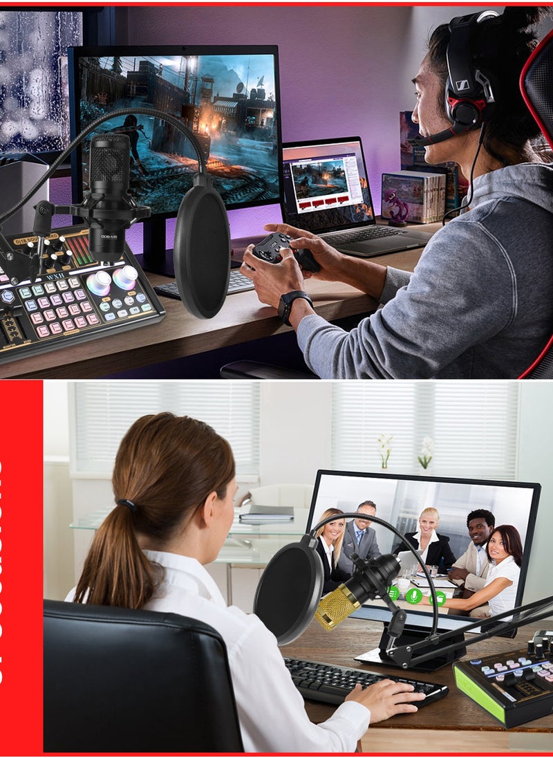 DJ18 بطاقة الصوت الحية معدات البودكاست ميكروفون مغير الصوت جهاز مزج الصوت للبث والألعاب والتسجيل والغناء وTiktok ويوتيوب والكمبيوتر الشخصي والهاتف