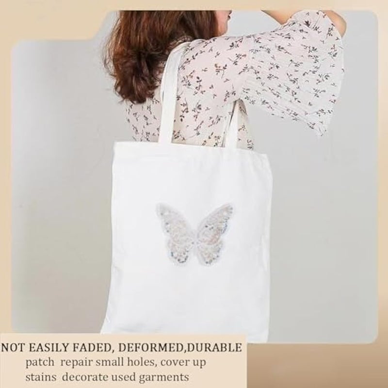 8 PCS Sequin erflies Iron on Patches erfly Applique Sparkly Embroidery Patch Costume Accessories for Dress Skirt Jean Jacket Pant Sweater Hat Shoe DIY Craft (White) - Image 4