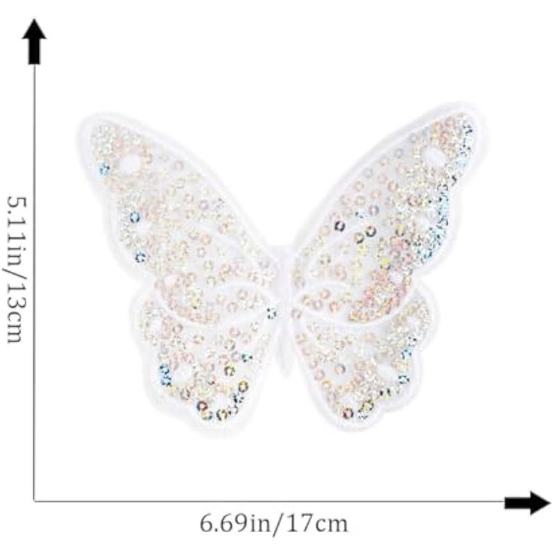 8 PCS Sequin erflies Iron on Patches erfly Applique Sparkly Embroidery Patch Costume Accessories for Dress Skirt Jean Jacket Pant Sweater Hat Shoe DIY Craft (White) - Image 2
