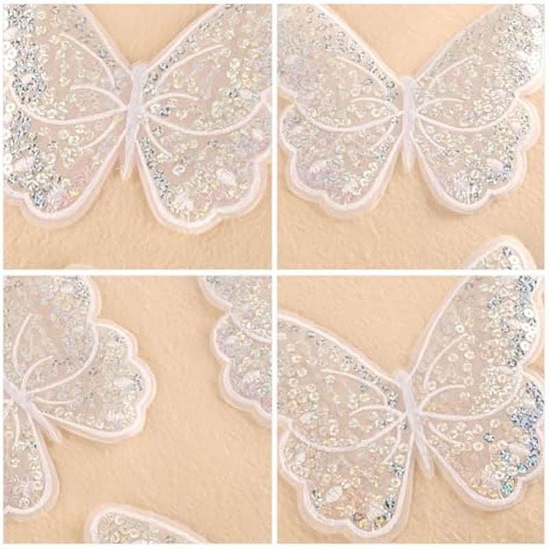 8 PCS Sequin erflies Iron on Patches erfly Applique Sparkly Embroidery Patch Costume Accessories for Dress Skirt Jean Jacket Pant Sweater Hat Shoe DIY Craft (White) - Image 3