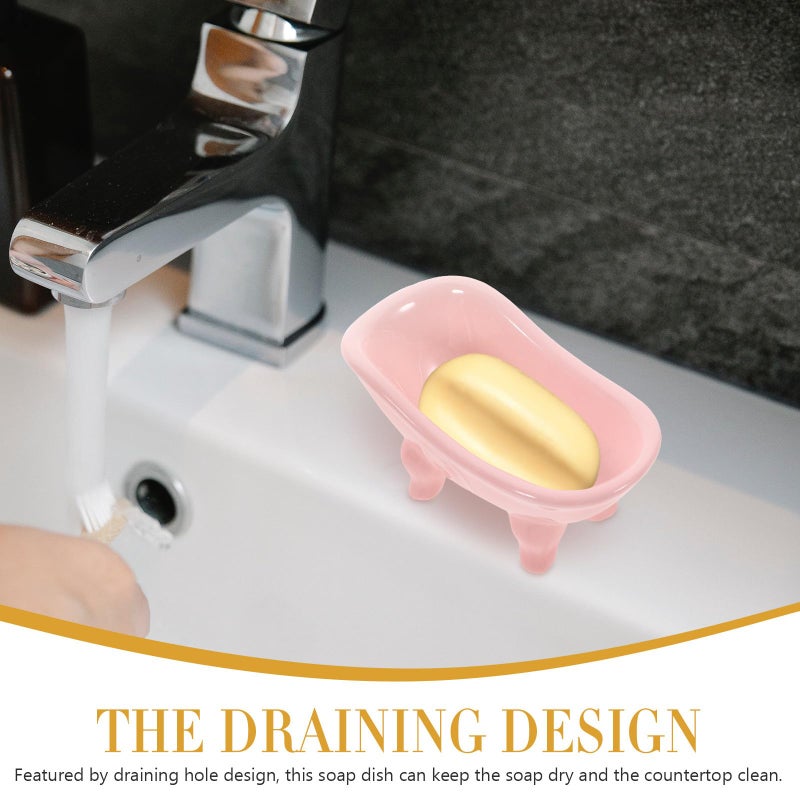 Ceramic Soap Dish Holder Pink Draining Bar Soap Tray for Bathroom Shower Home Use - Image 4