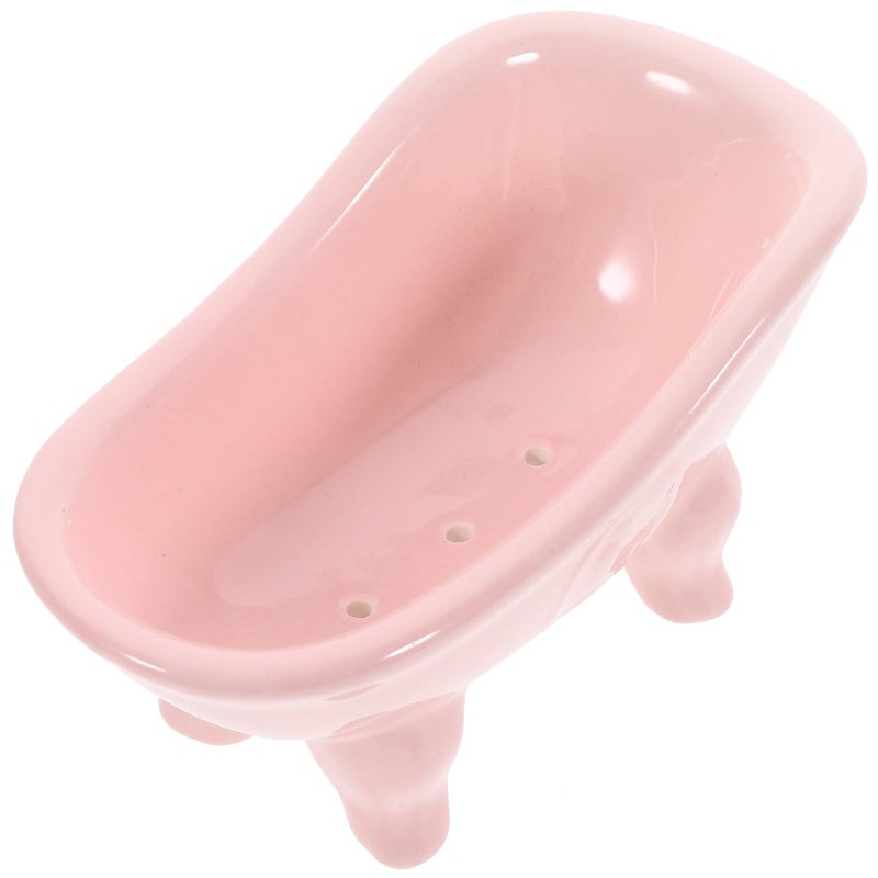 Ceramic Soap Dish Holder Pink Draining Bar Soap Tray for Bathroom Shower Home Use - Image 2